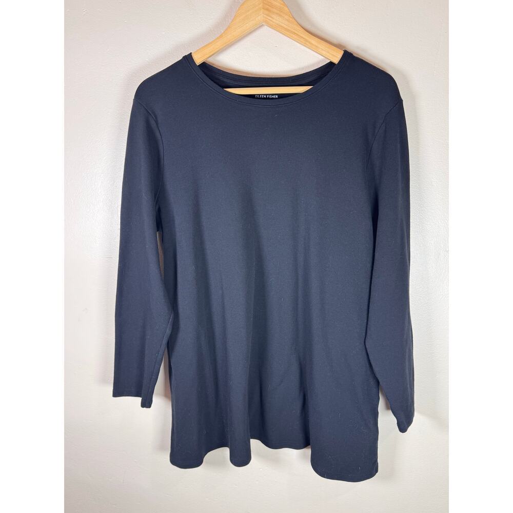 Eileen Fisher Womens Top Long Sleeve Boat Neck A Line  XL Black Lagenlook